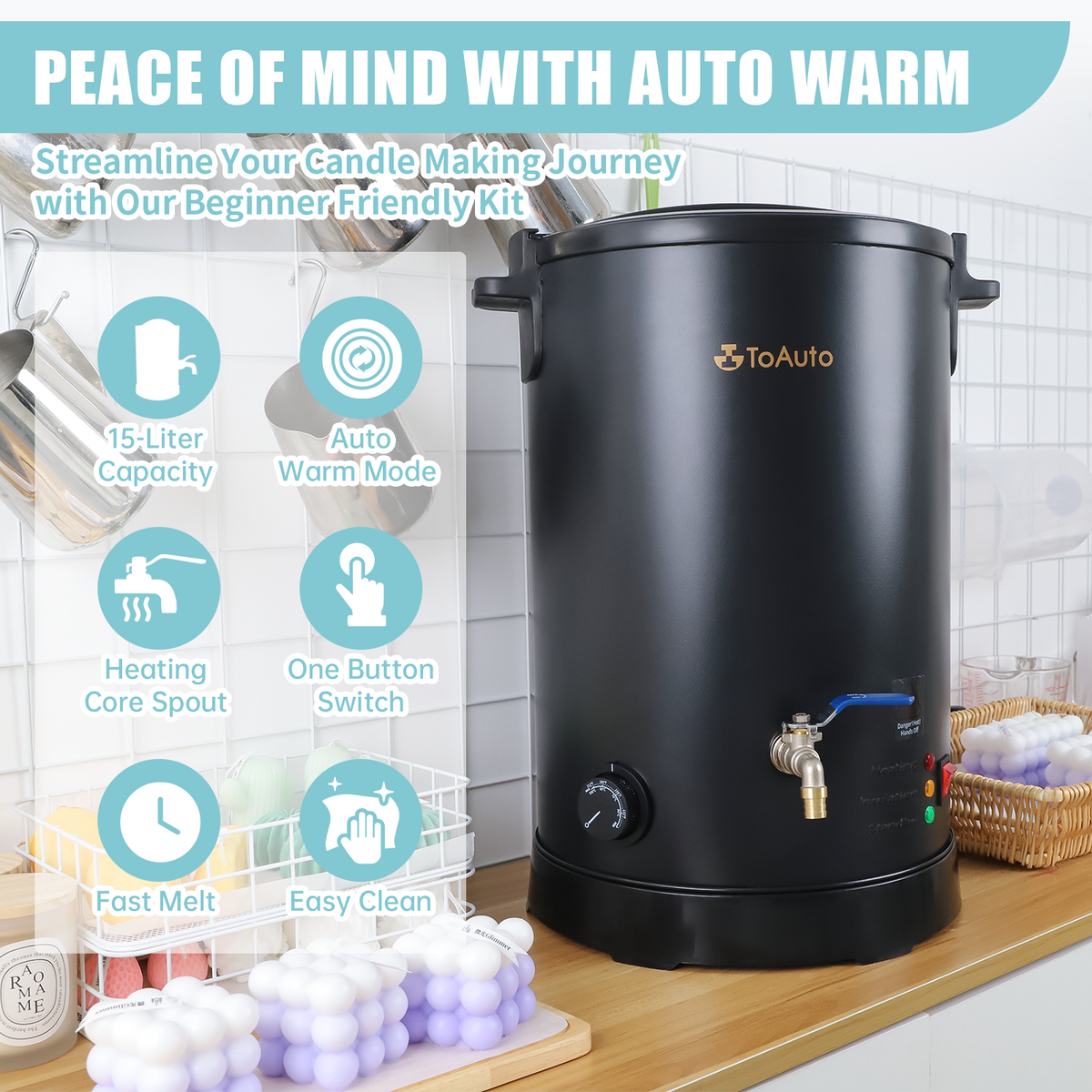 TOAUTO Wmf-8l Large Wax Melter for Candle Making, Electric Wax Melting Container Holds 8L Melted Wax with Heating Core Spout & Bottom Design for