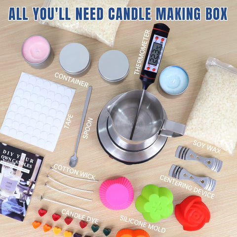 DIY Candle Making Kit by Craft It Up, Makes 15 Candles, Beginners Set With  Silicone Molds, Soy Candle Wax Supplies, Pot, Wicks 