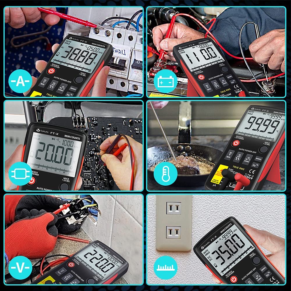 QLUUE Clamp Meter 9999 Counts, Multimeter Measures AC Current, AC/DC  Voltage, Temperature, Capacitance, Resistance, Diodes, and Continuity,  Voltage