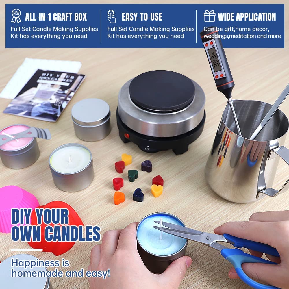 Candle Making Kit with Electronic Hot Plate,Complete Candle Making Kit for  Adults,DIY Candle Making Kit for Beginners with Melting Pot,Stirring
